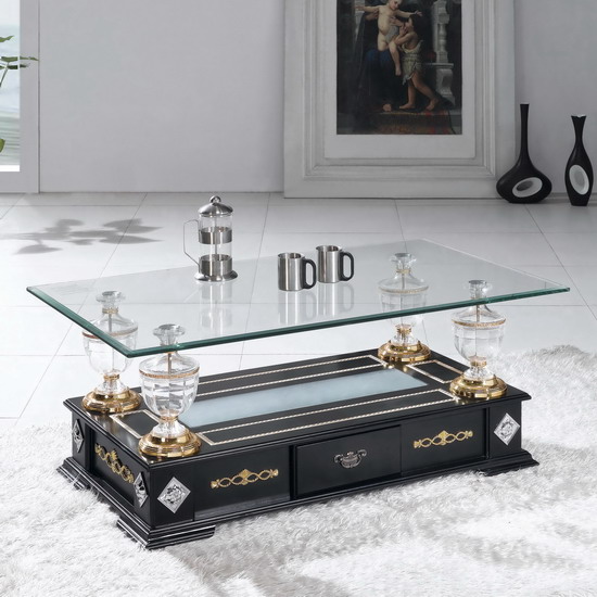 Wood coffee table Crystals Black FUNICHA Genuine Brand