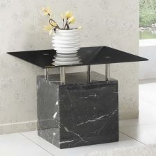 Marble side table Athens Black with Black Glass